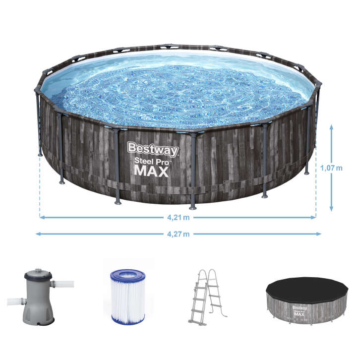 Bestway Steel Pro MAX™ Frame Pool Komplett-Set mit Filterpumpe rund 427 x 107 cm